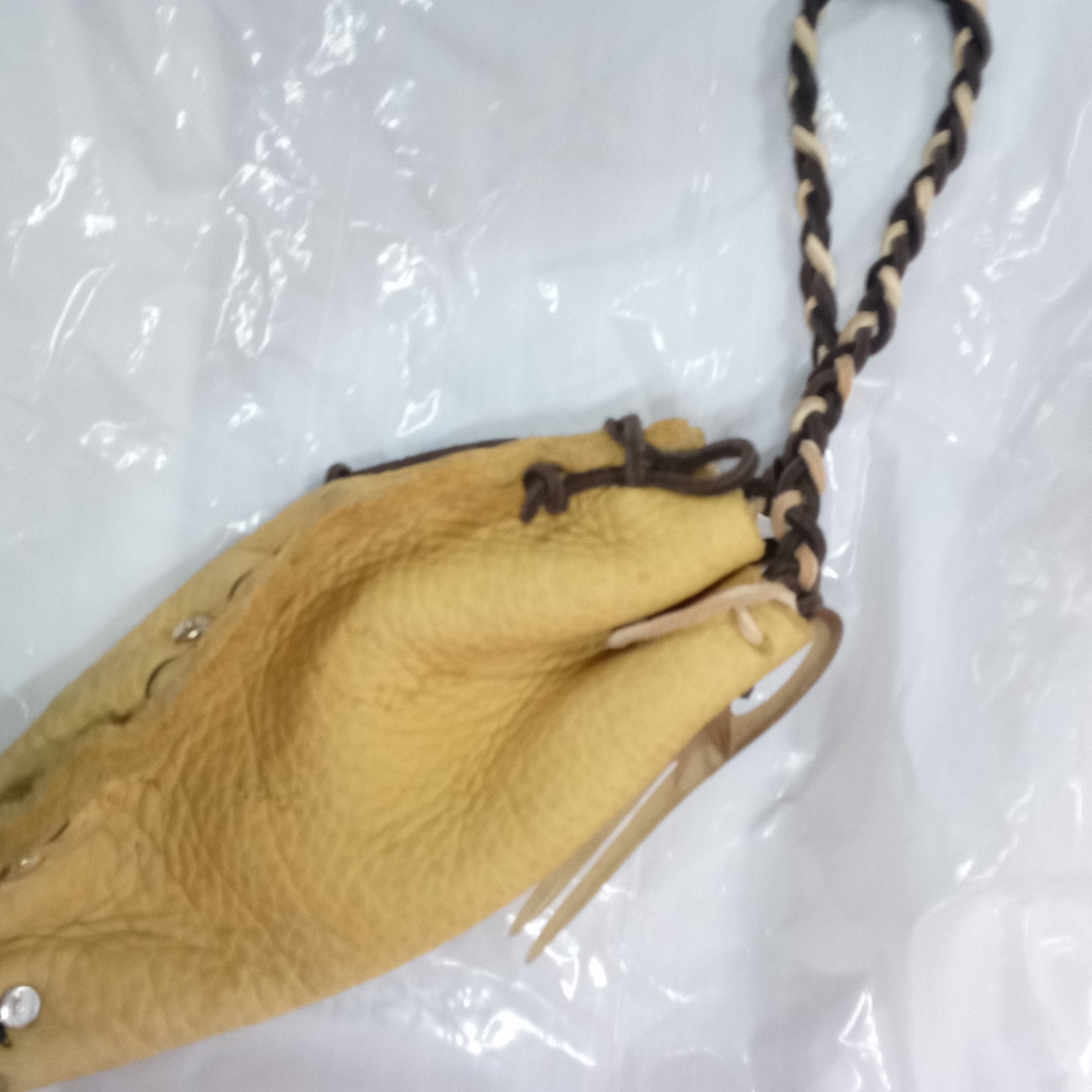 Mustard Leather Drawstring Pouch - Picture 2 of 2